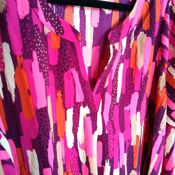 Emily Wonder Lightweight Flowy Purple Blouse 1XL V Neck Casual Boho Retro Career - Picture 5 of 7